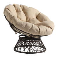 OSP Home Furnishings BF29296BR-M52 Papasan Chair with Cream Round Pillow Cushion and Brown Wicker Weave